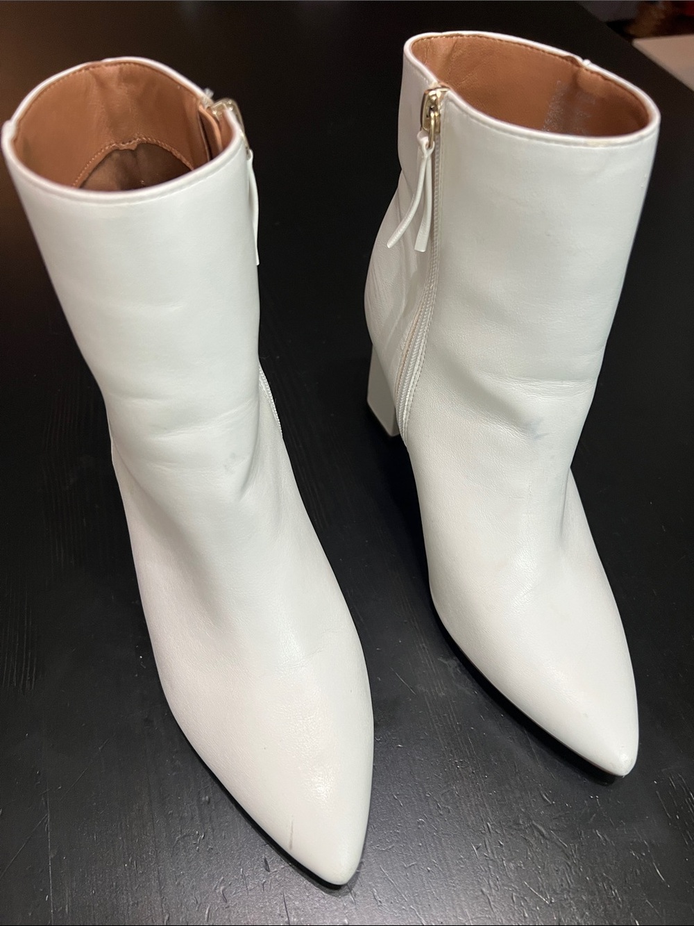 White Madden Girl Pointed Toe Block Heel Ankle Boots
